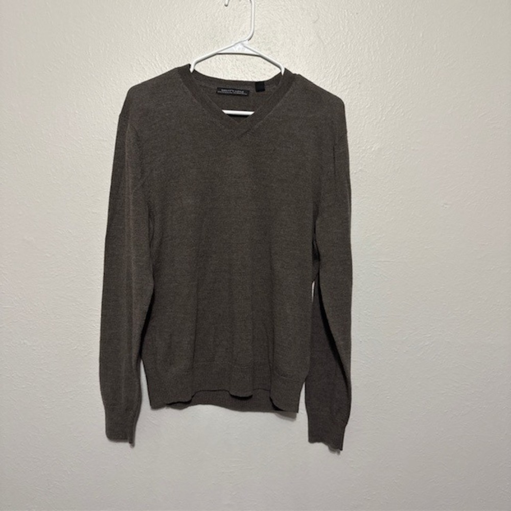 Saks Fifth Avenue Mens Brown Extra Fine Merino Wool V-Neck Sweater M